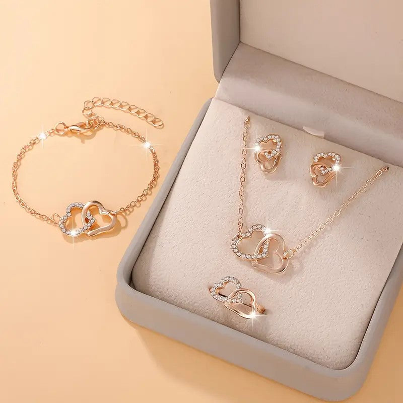 Elegant Romantic Heart shaped Women's Jewelry Set, Sparkling Exquisite Jewelry Set 5pcs