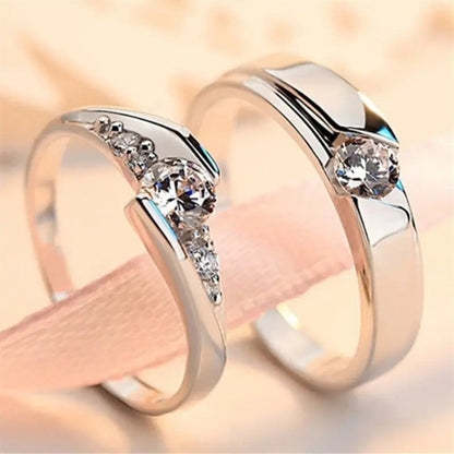 Couple Ring Set with Glass Stone, Elegant Adjustable Ring for Men and Women