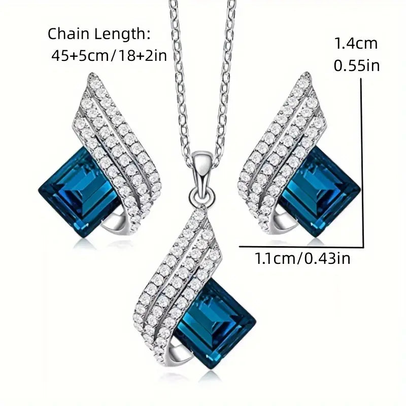 Elegant Blue White Angel Wings Pendant Necklace and Earrings Set for Women