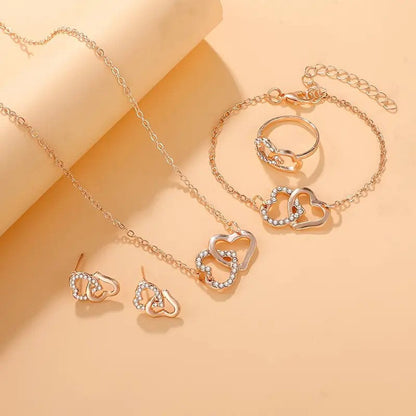 Elegant Romantic Heart shaped Women's Jewelry Set, Sparkling Exquisite Jewelry Set 5pcs