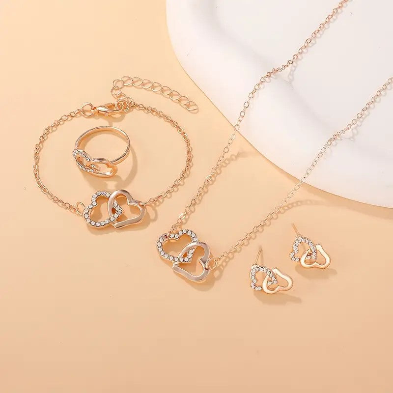 Elegant Romantic Heart shaped Women's Jewelry Set, Sparkling Exquisite Jewelry Set 5pcs