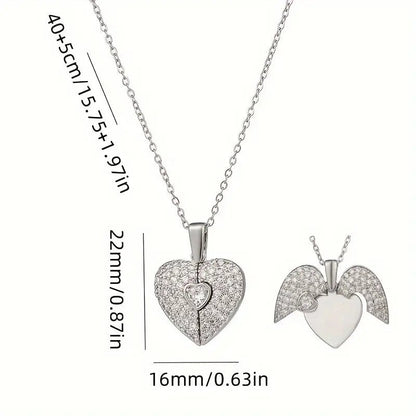 Love Heart Pendant Necklace with Sparkling Rhinestones for Men and Women