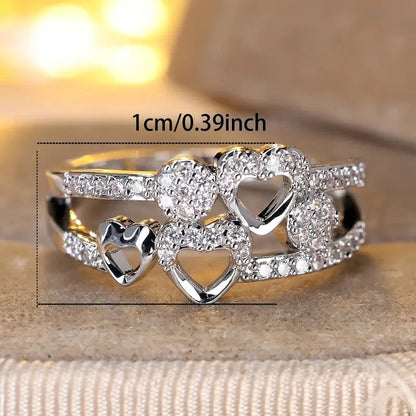 Elegant Heart-Shaped Hollow Ring with Sparkling Cubic Zirconia - Chic Copper Fashion Statement for Women